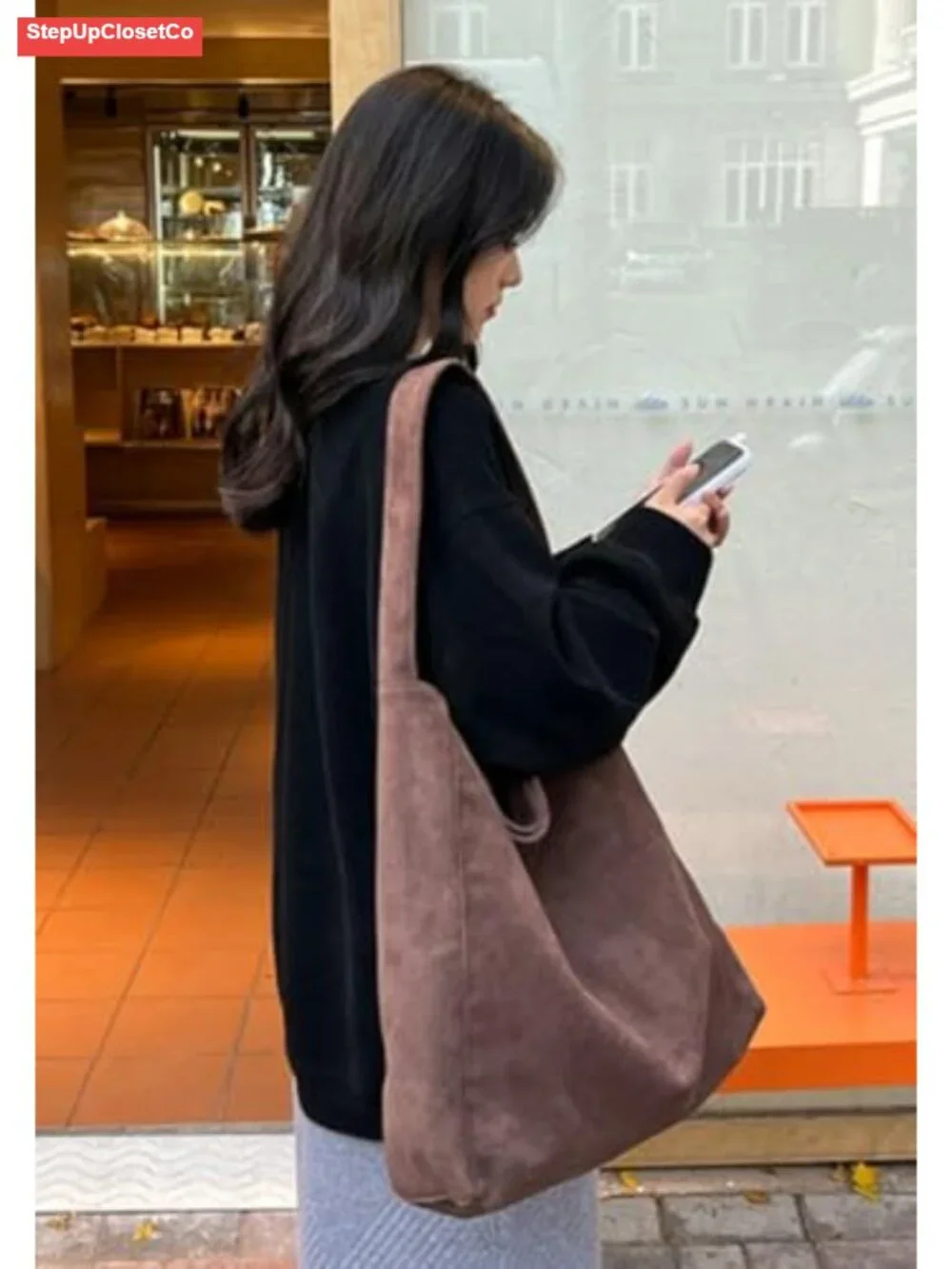 Corduroy Suede Slouchy Hobo Bag Women Satchel Shoulder Crossbody Purse Tote